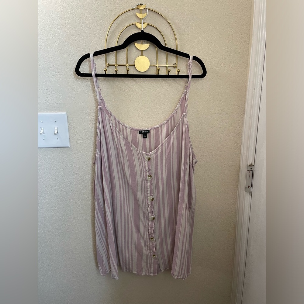 4X Torrid Lilac Striped Button Tank Top
